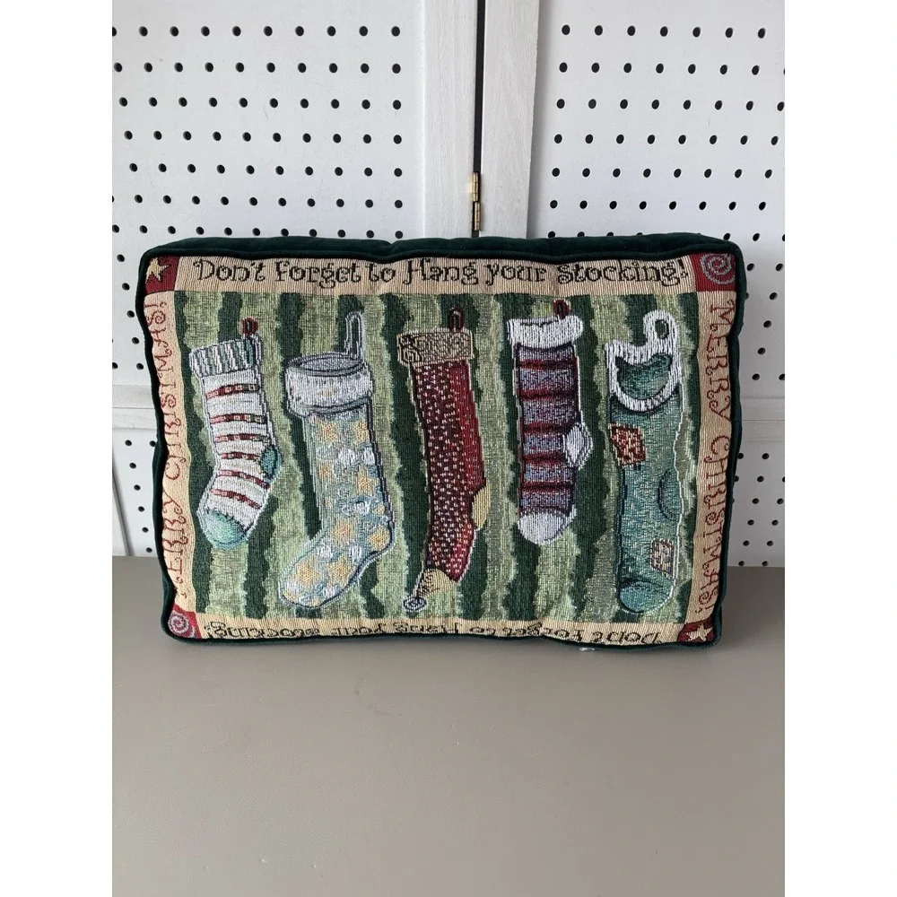 VTG Soft Impressions Tapestry Throw Pillow Hang Your Stockings Christmas Holiday